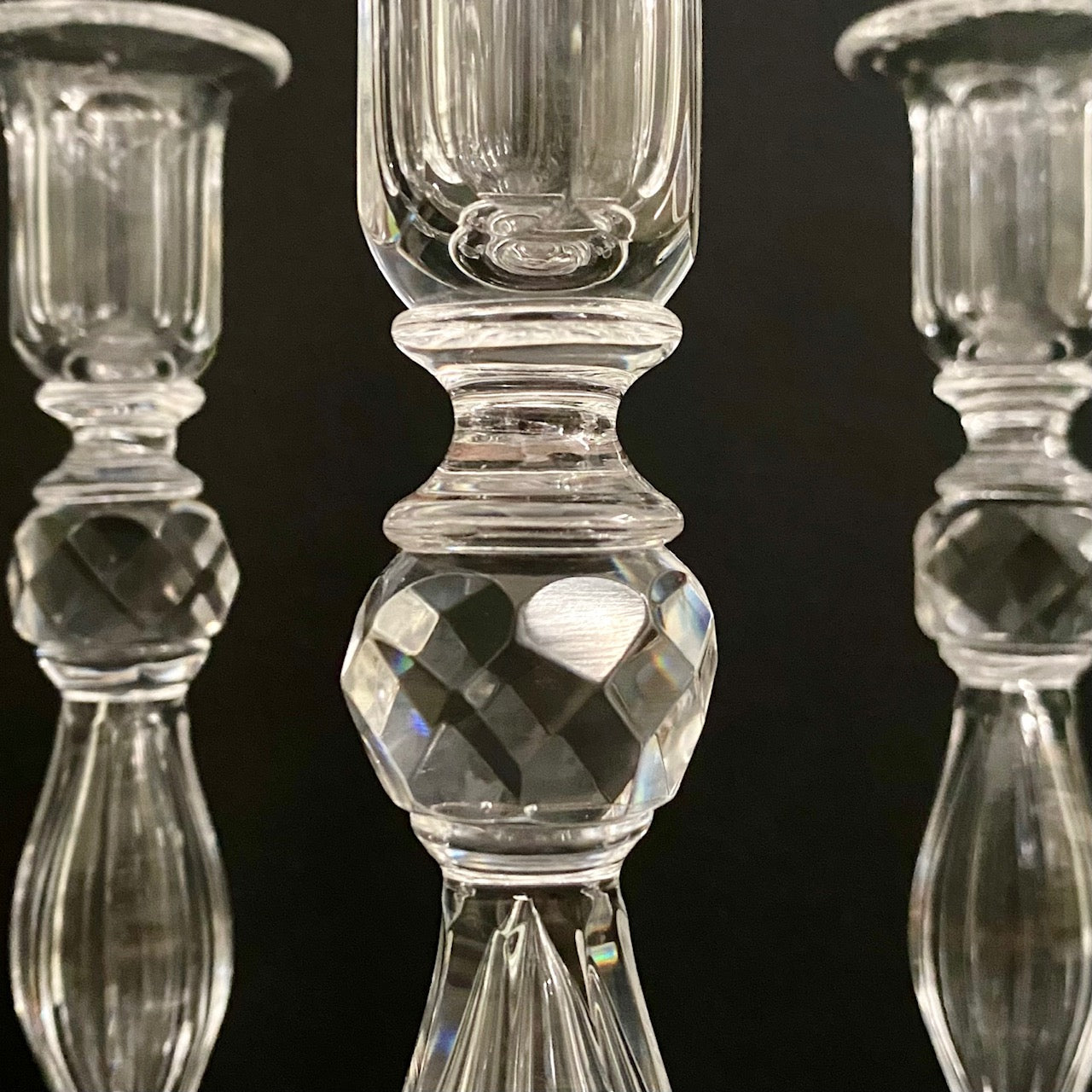 Pair 1920's Fabulous Tall Crystal Candlesticks