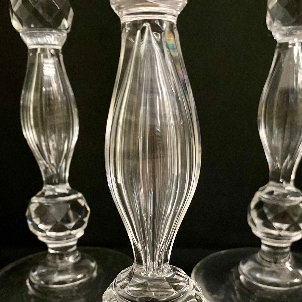 Pair 1920's Fabulous Tall Crystal Candlesticks