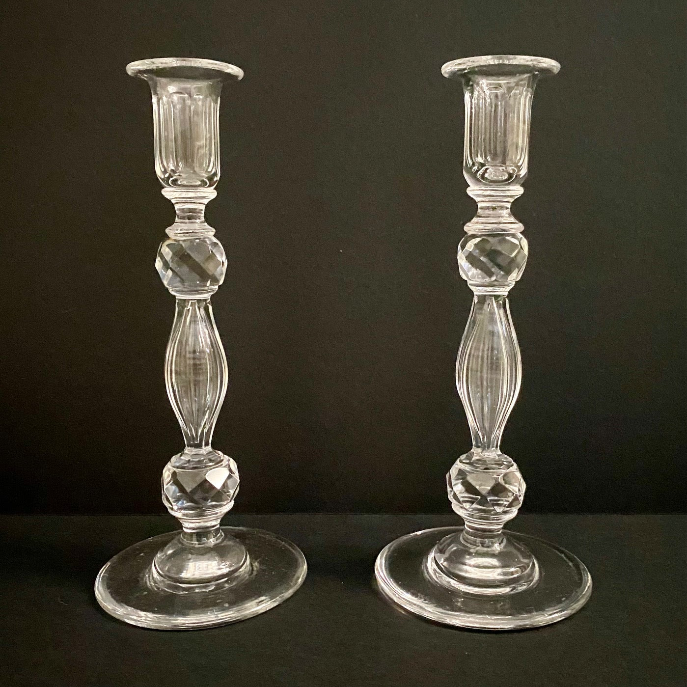 Pair 1920's Fabulous Tall Crystal Candlesticks