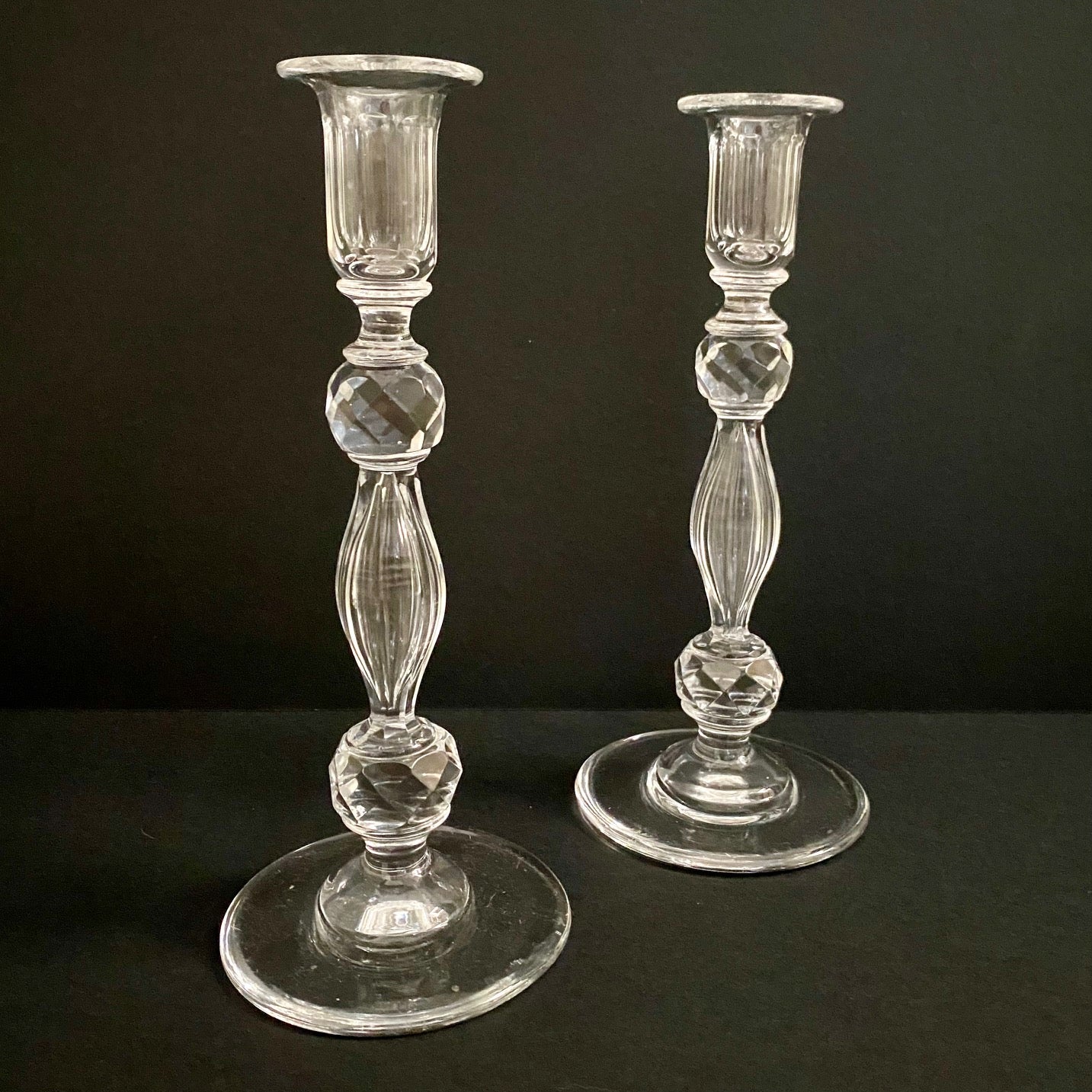 Pair 1920's Fabulous Tall Crystal Candlesticks