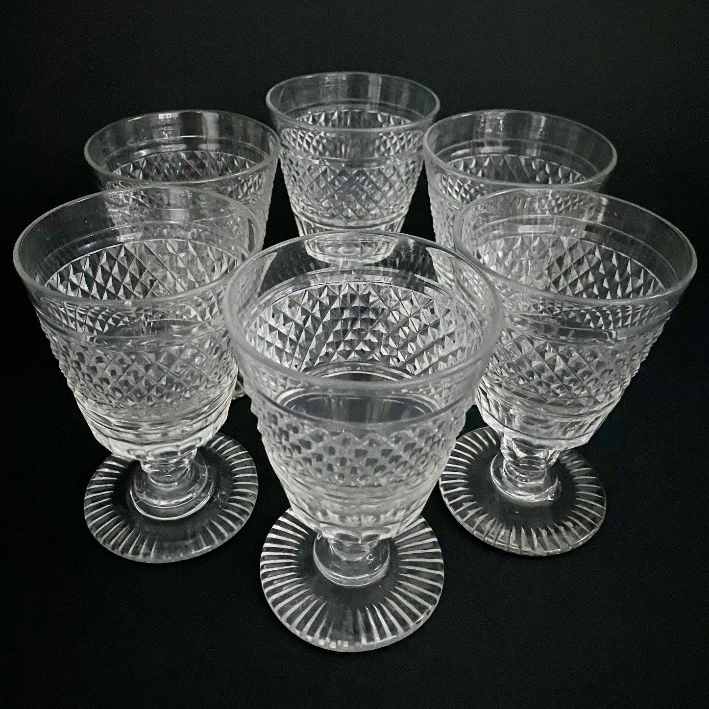 Handsome 1850's Cut Crystal Wine Glasses Set of 6