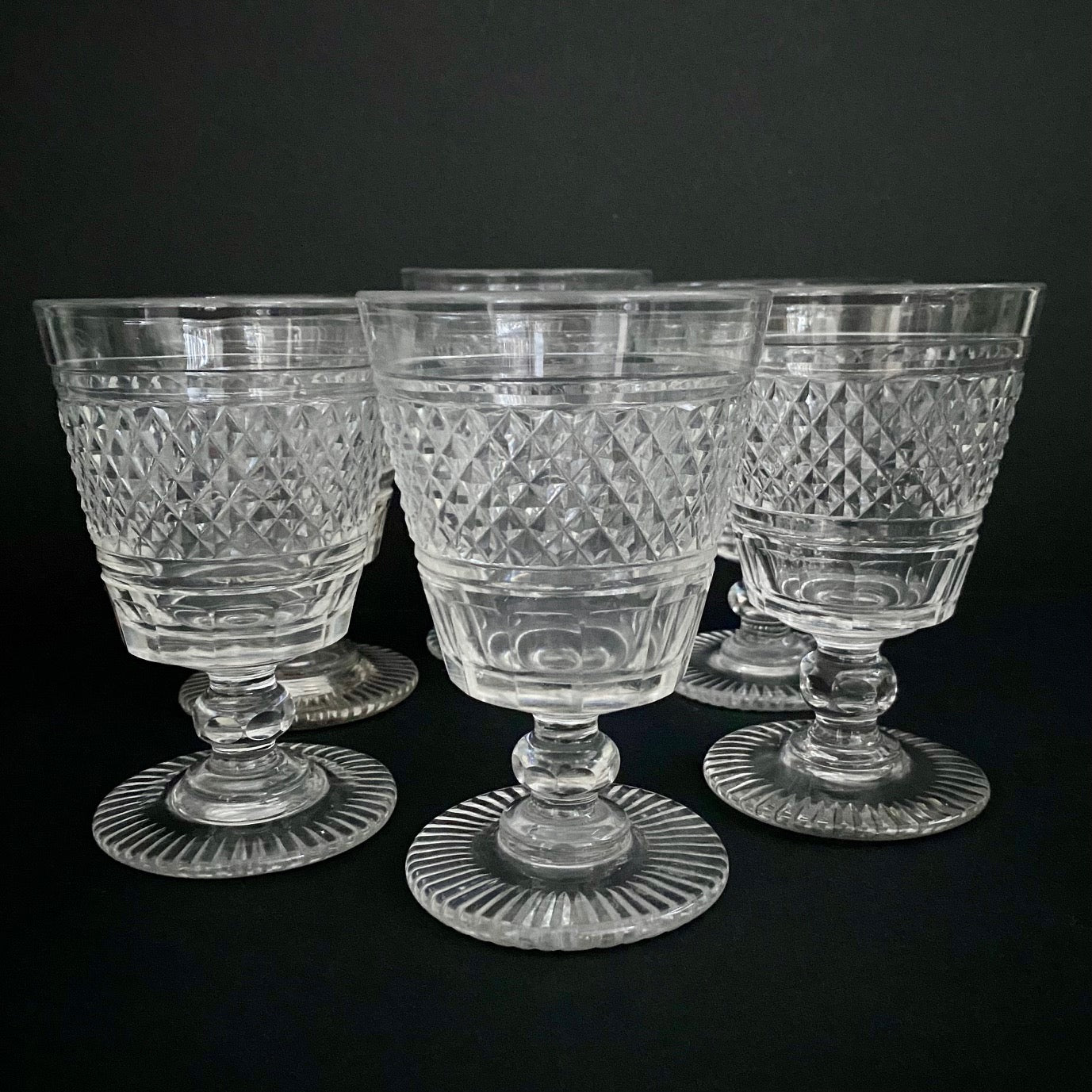 Handsome 1850's Cut Crystal Wine Glasses Set of 6