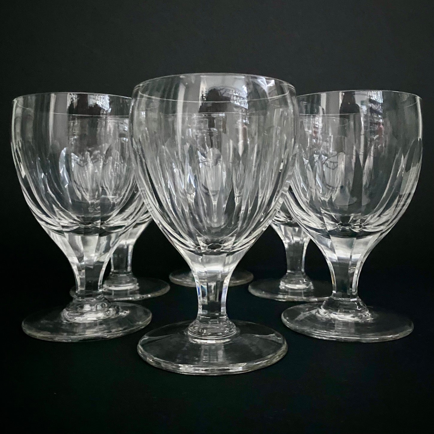 Large Early Victorian Crystal Wine Goblets Set of 6