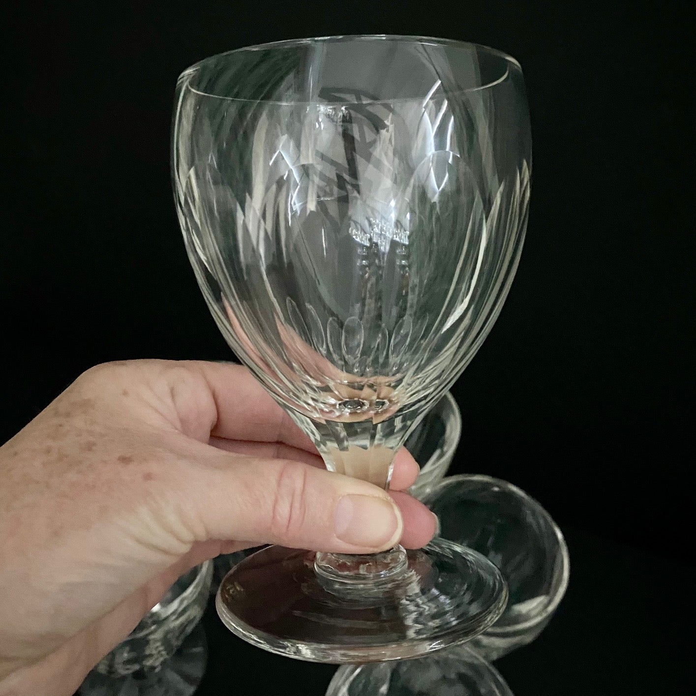Large Early Victorian Crystal Wine Goblets Set of 6