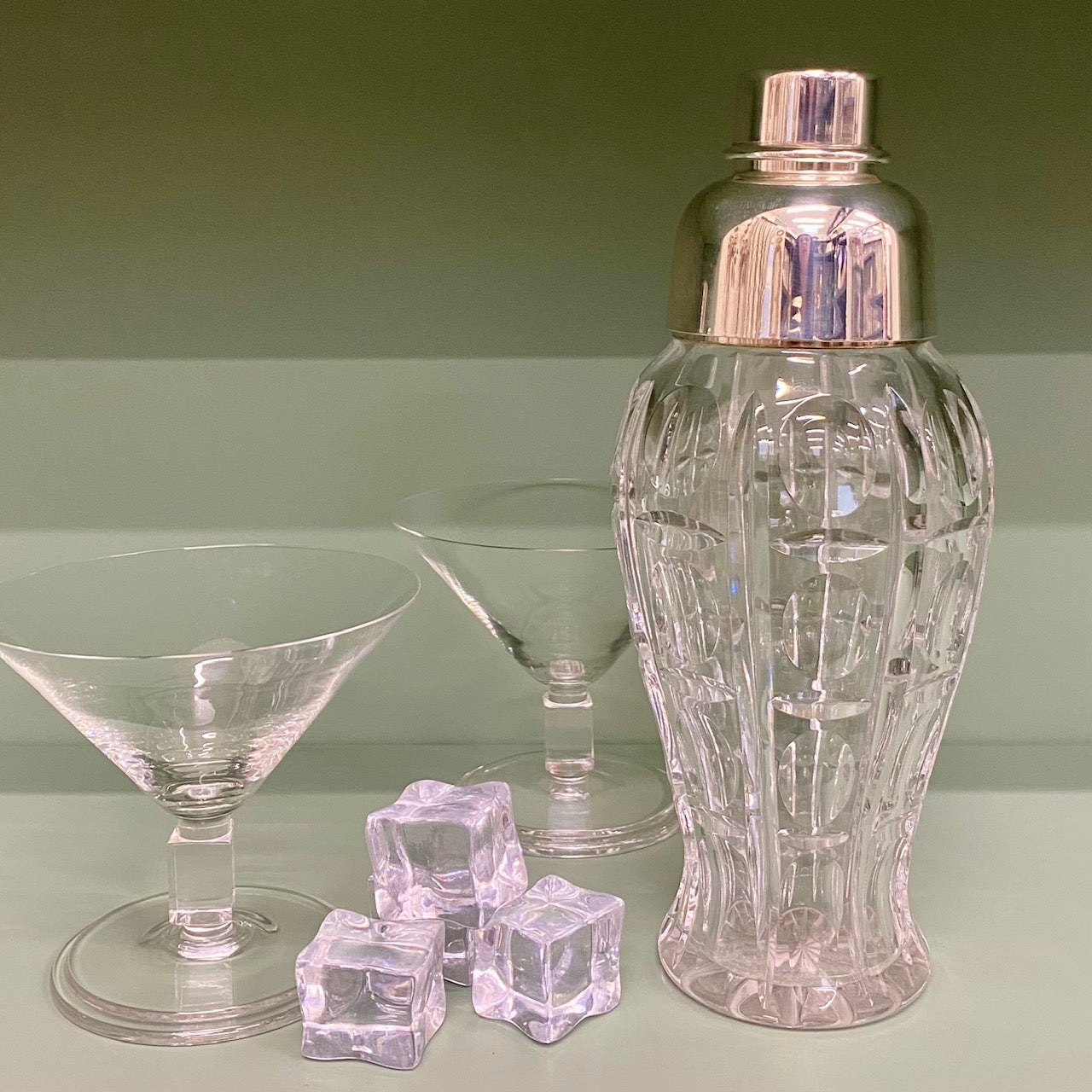 Beautiful Cut Crystal Cocktail Shaker with Silver Plated Lid