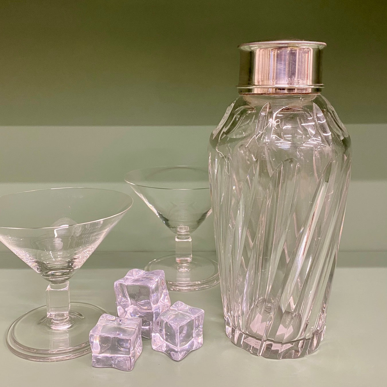 1950's Cut Crystal Cocktail Shaker with hallmarked Silver Lid