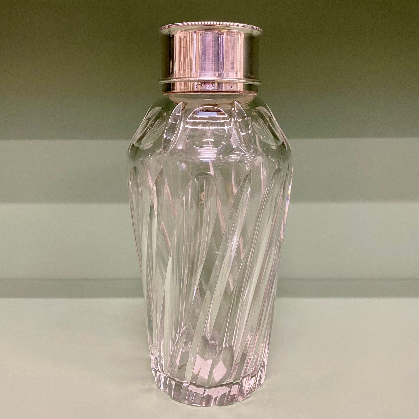 1950's Cut Crystal Cocktail Shaker with hallmarked Silver Lid