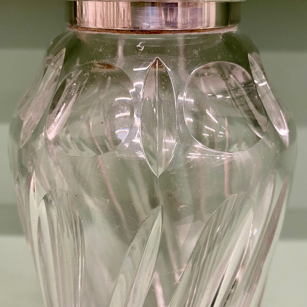 1950's Cut Crystal Cocktail Shaker with hallmarked Silver Lid