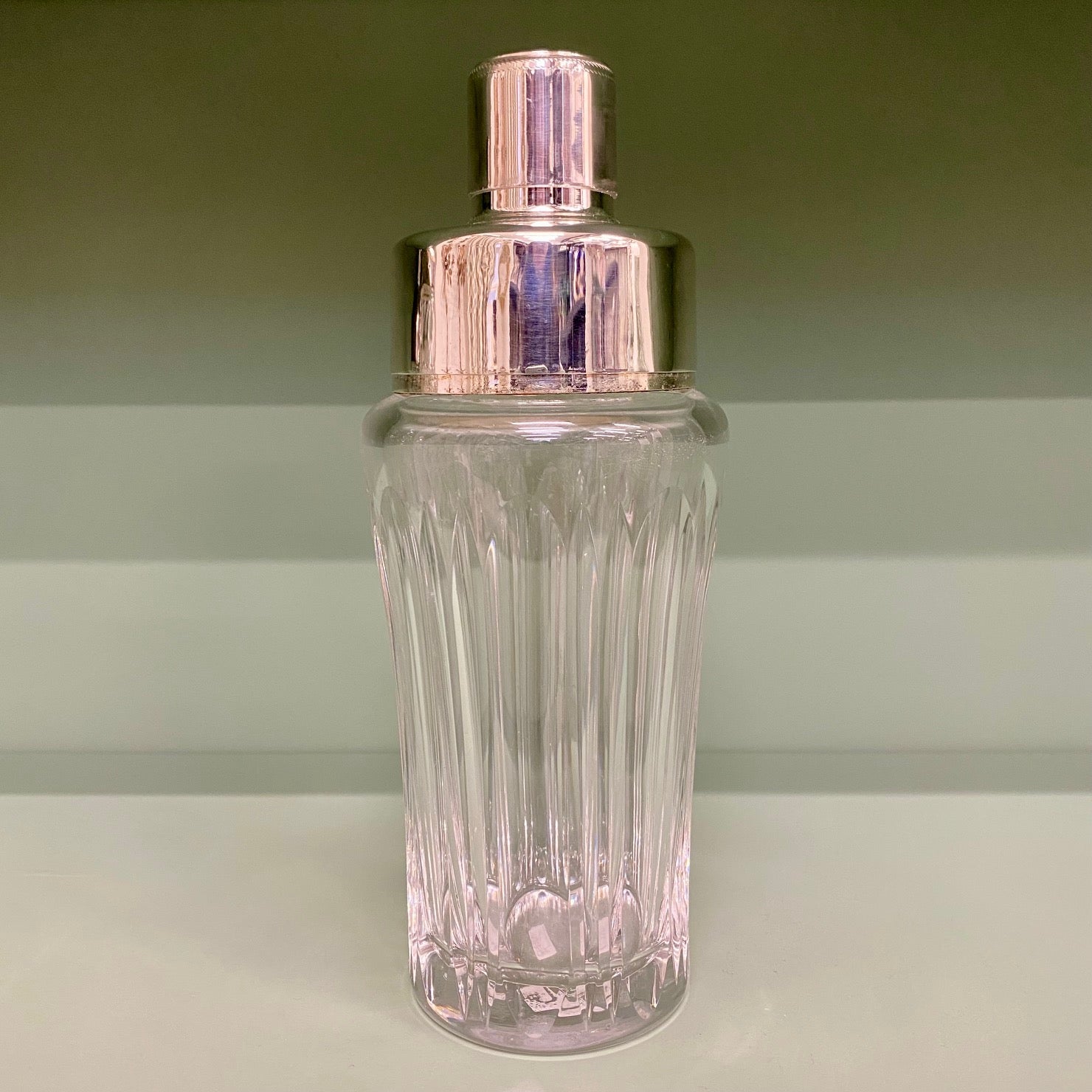 Cut Glass 1950's Cocktail Shaker with Silver Plated Lid