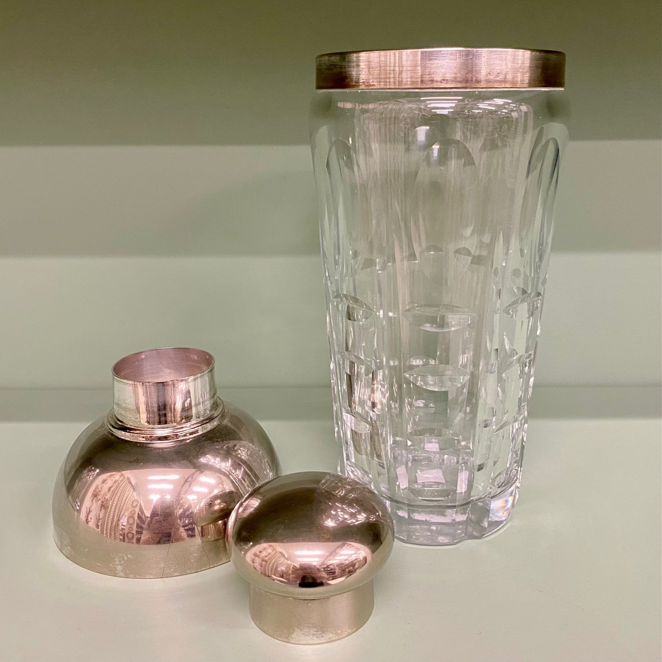 Cut Glass Cocktail Shaker with Silver Plated Domed Lid