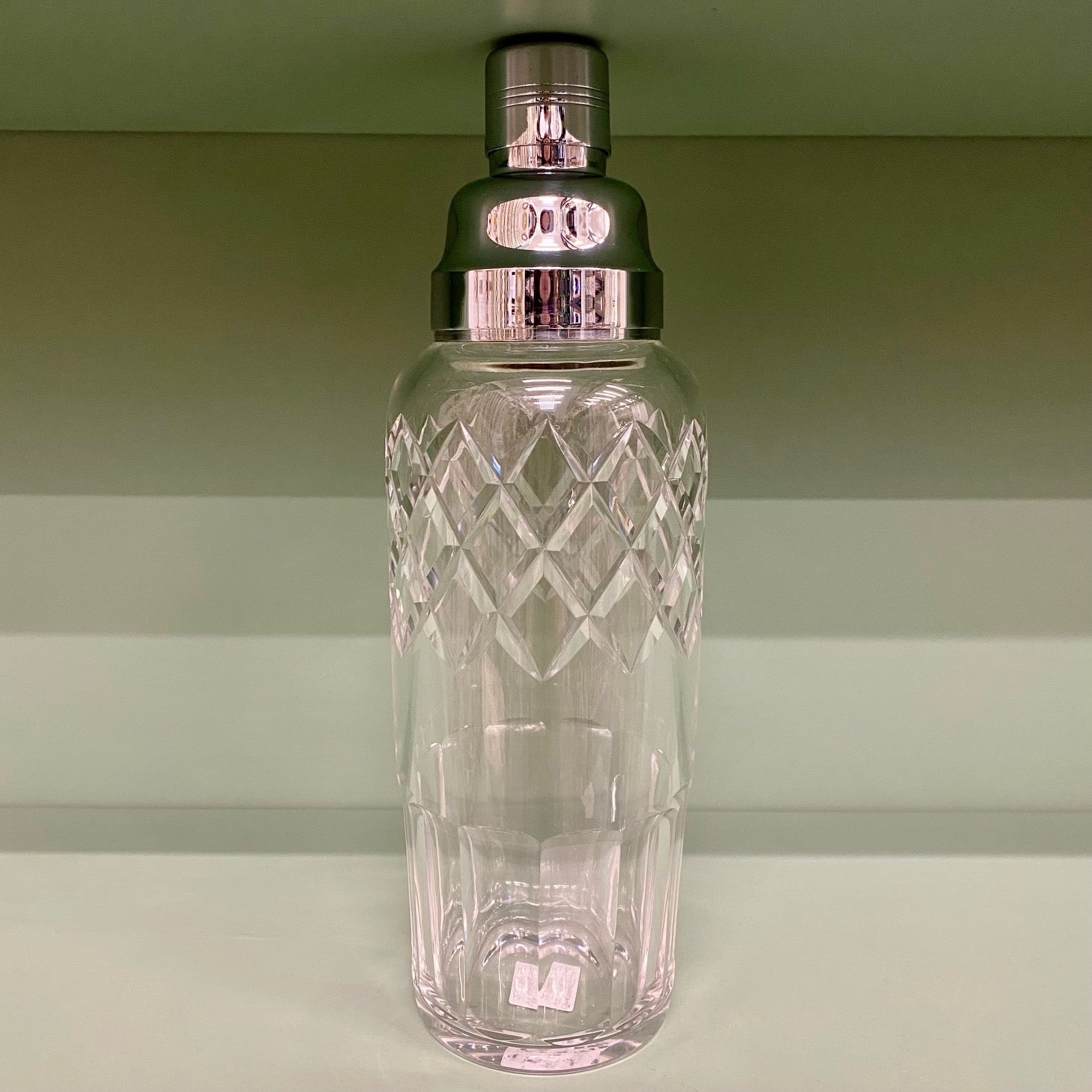 VINTAGE LARGE CUT GLASS & CHROME COCKTAIL SHAKER