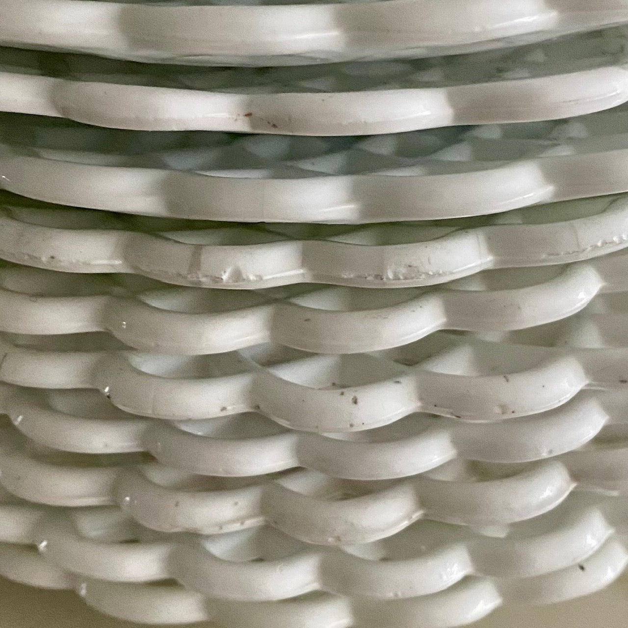 SET 14 ANTIQUE SOWERBY MILK GLASS LATTICE SIDE PLATES V23