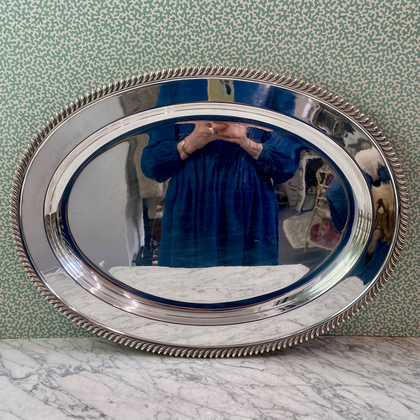 HUGE Oval Silver Plated Tray  U50