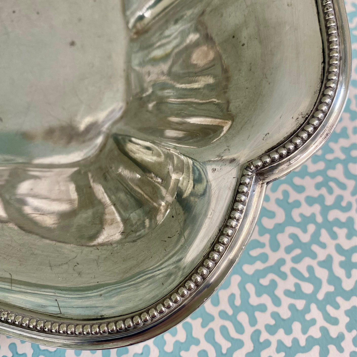 Silver Plate Deep Serving Dish with Beaded Scalloped Edge  C193