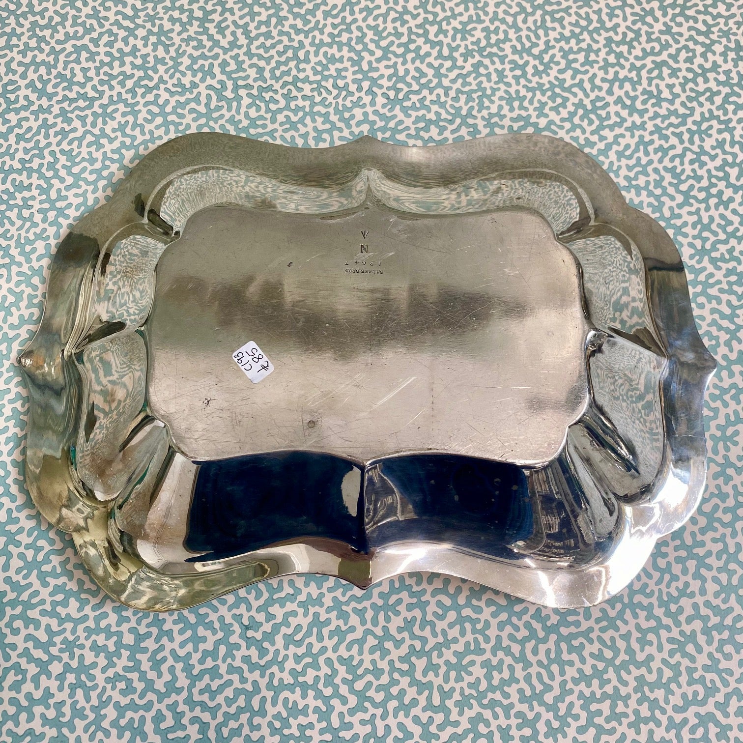 Silver Plate Deep Serving Dish with Beaded Scalloped Edge  C193