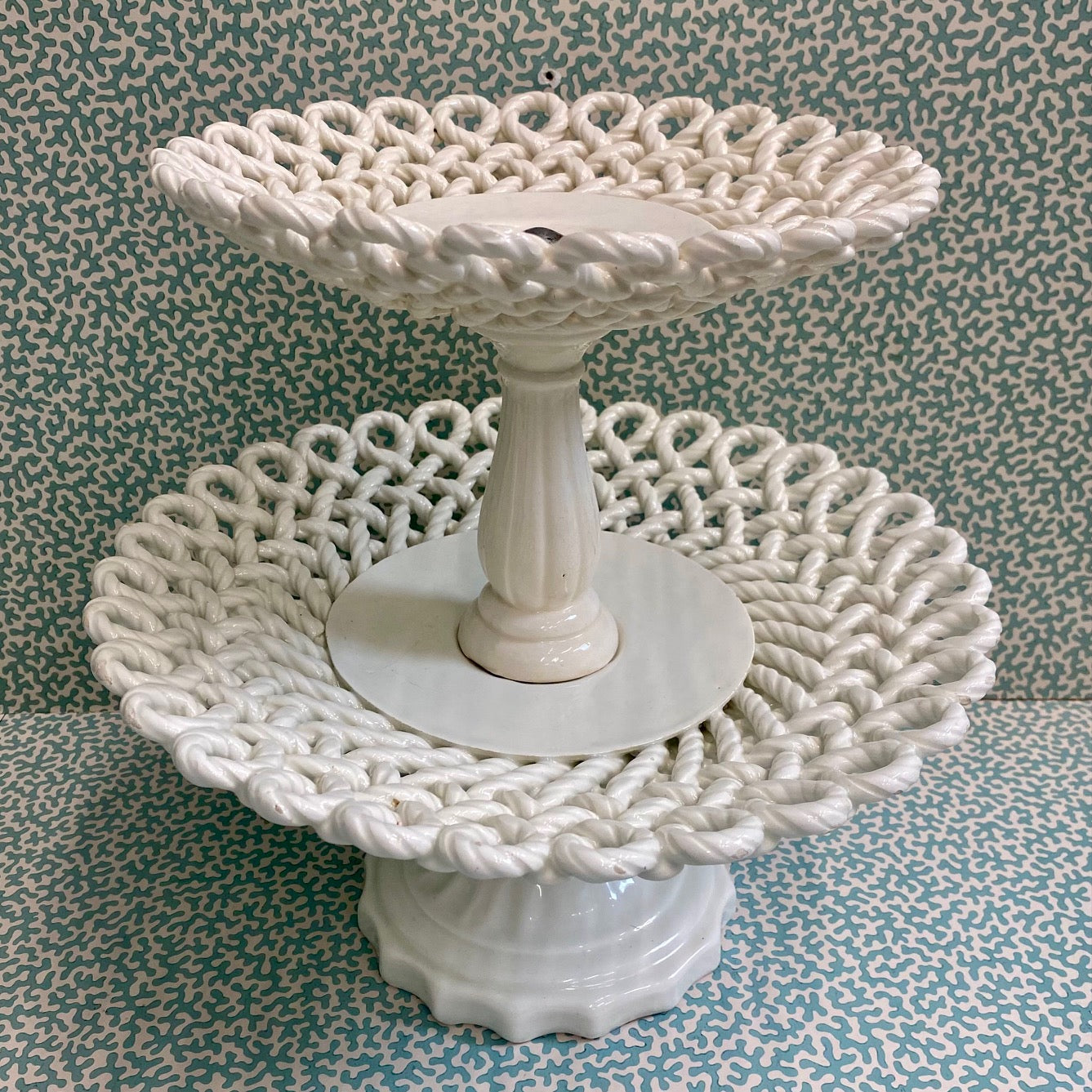 Cream Lattice Rope Pattern Double Cake Stand  C134