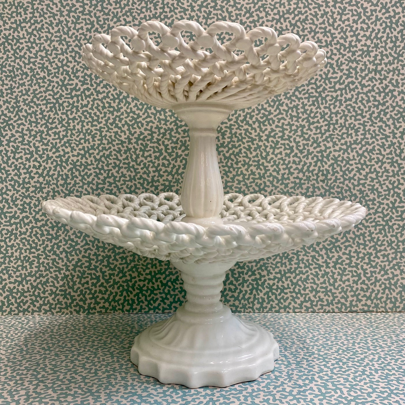 Cream Lattice Rope Pattern Double Cake Stand  C134