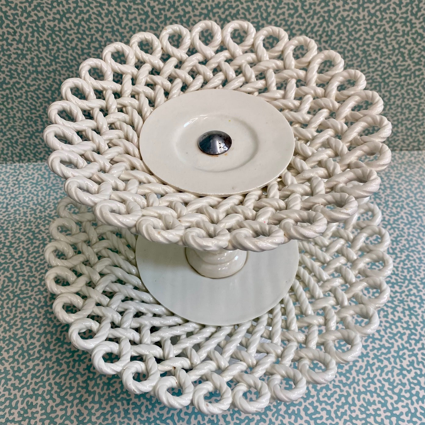 Cream Lattice Rope Pattern Double Cake Stand  C134