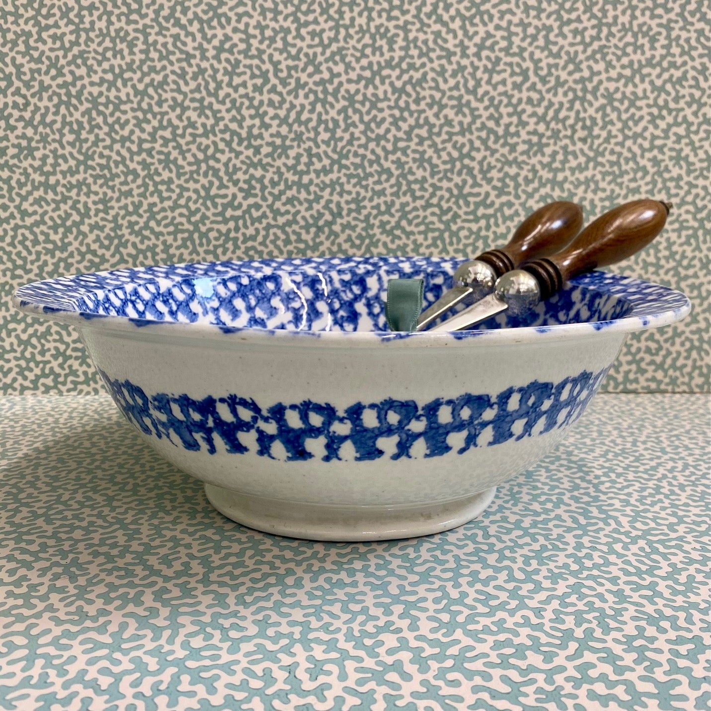 Antique Spongeware Salad Bowl  D172