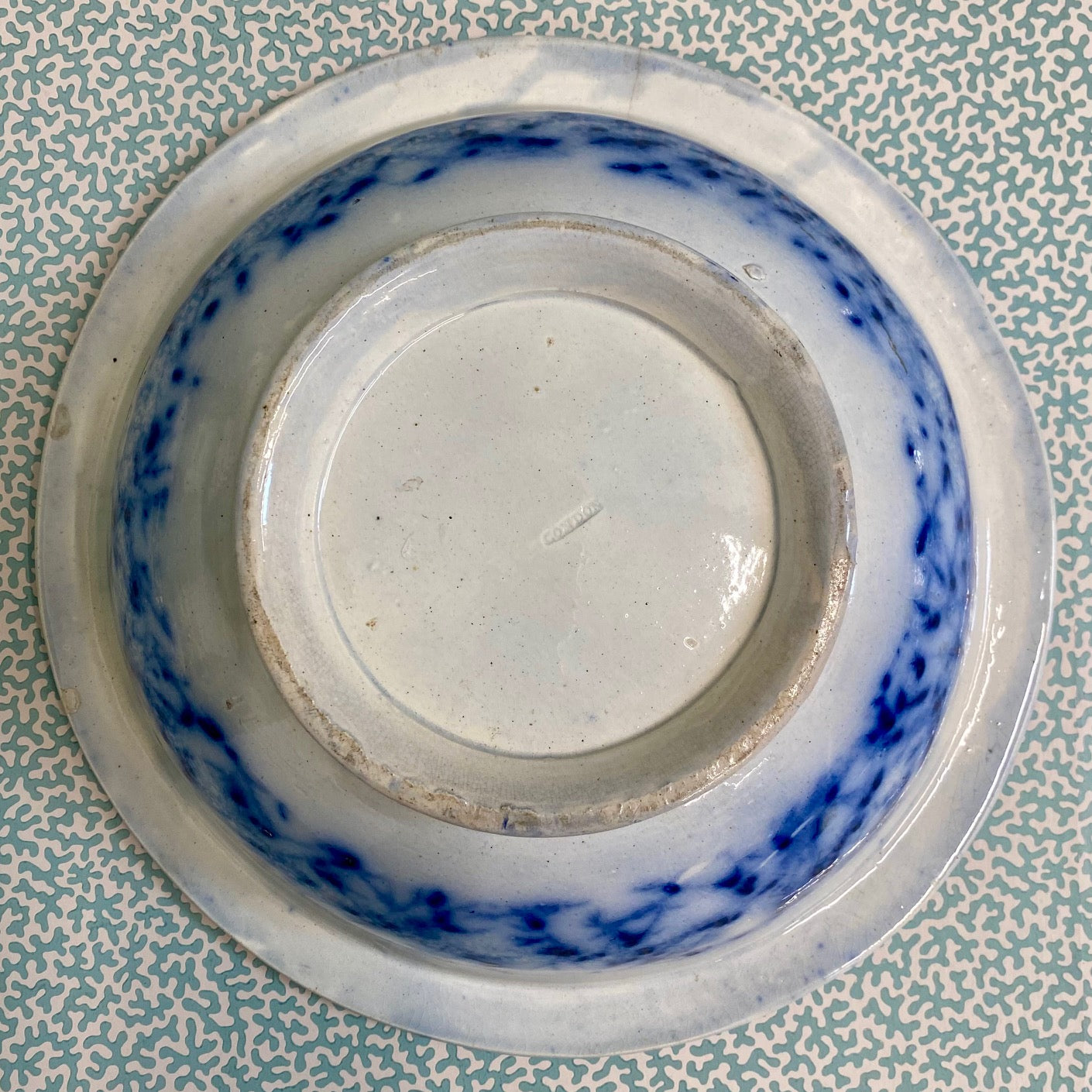 Large Victorian Blue Splatter Salad Bowl  Z33