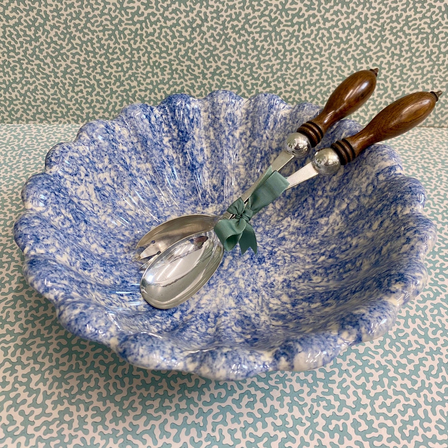 Holkham Pottery Blue and White Large Spongeware Bowl  A113