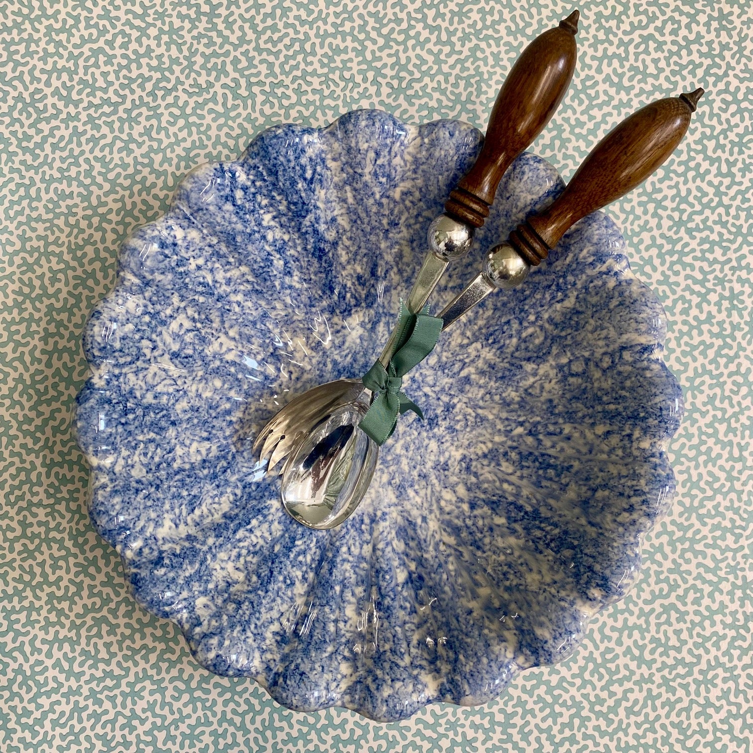 Holkham Pottery Blue and White Large Spongeware Bowl  A113