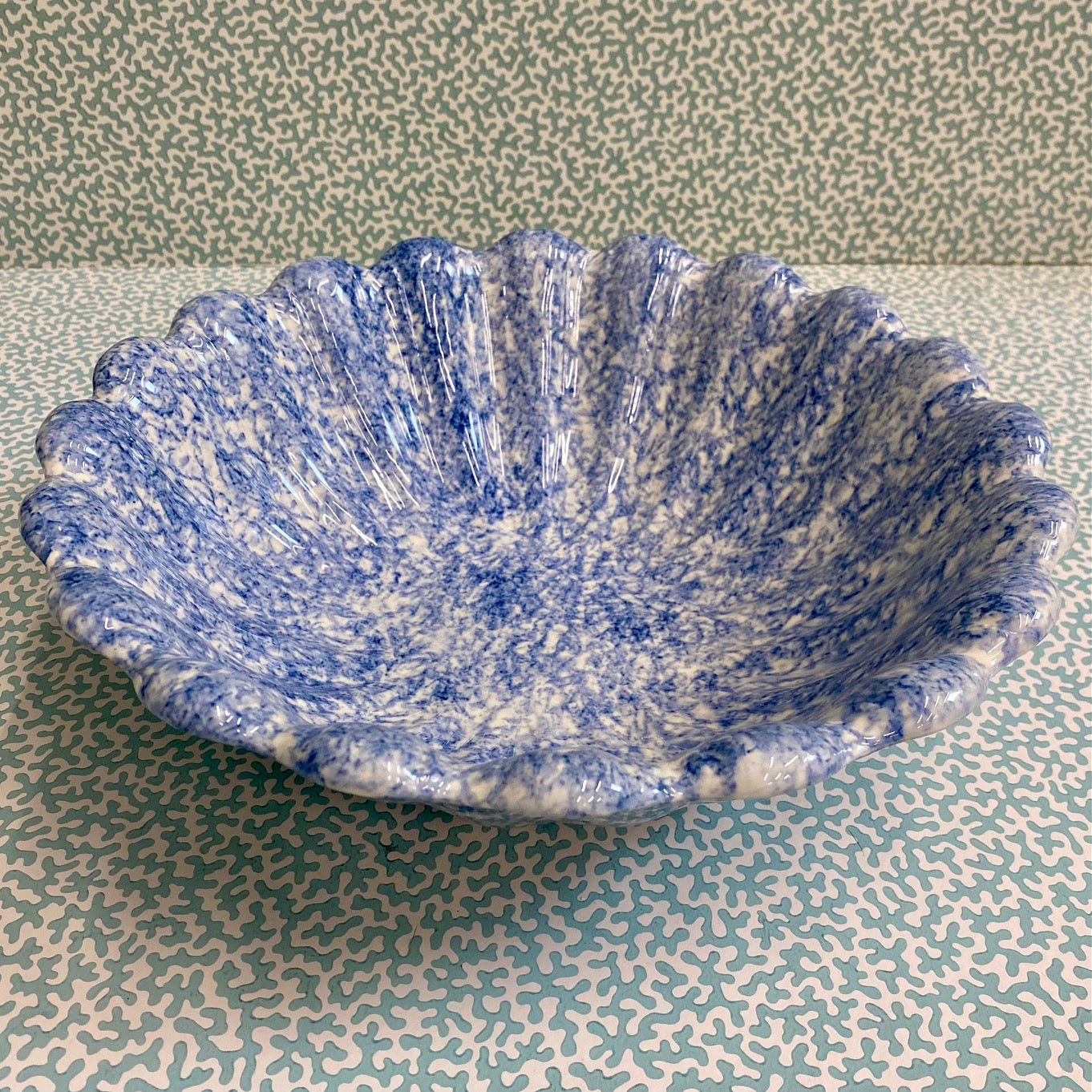 Holkham Pottery Blue and White Large Spongeware Bowl  A113