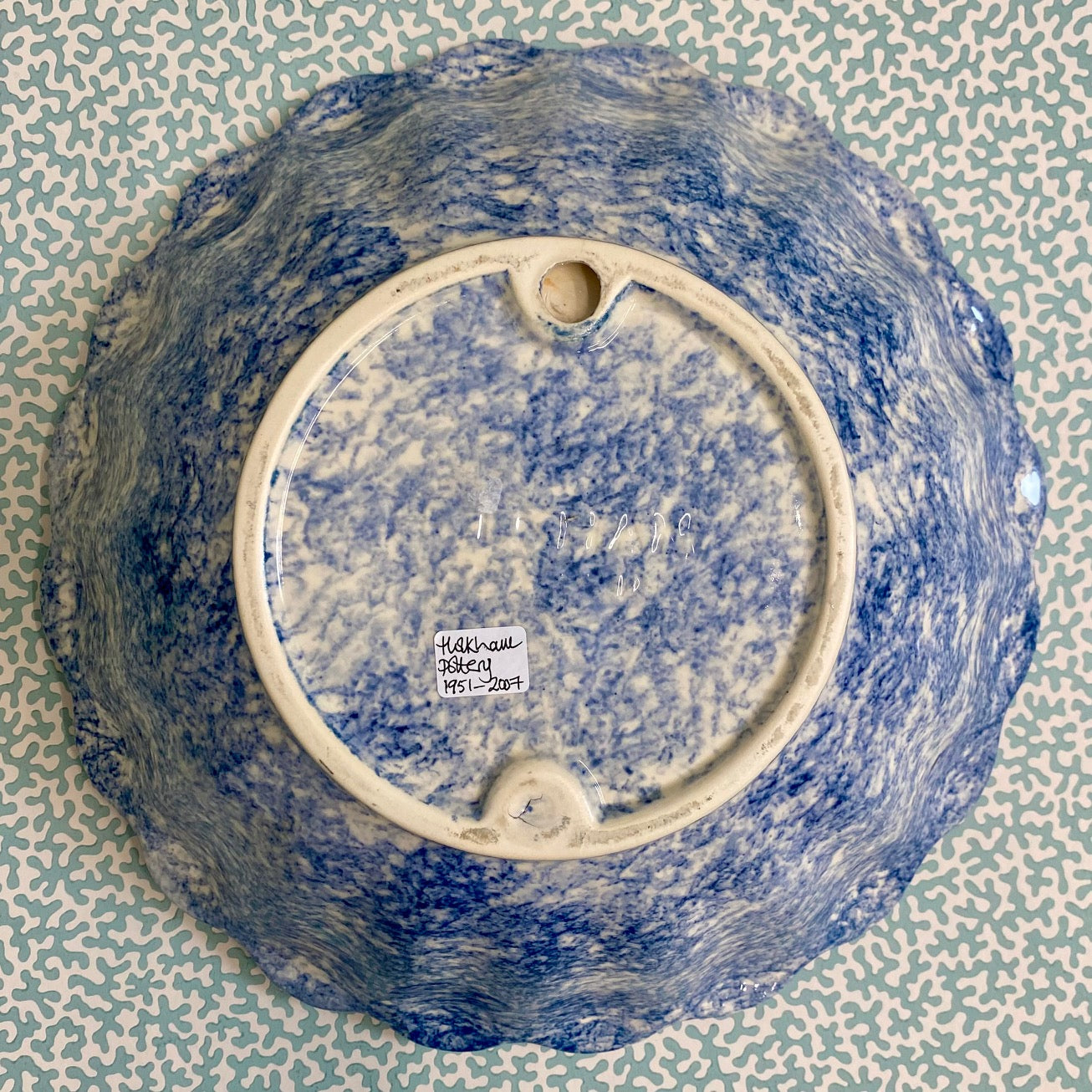 Holkham Pottery Blue and White Large Spongeware Bowl  A113