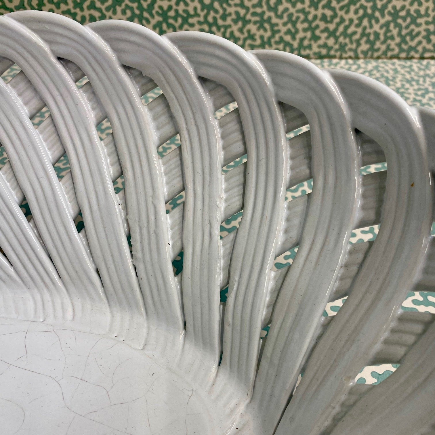 Large Vintage White Oval Lattice Bowl C120