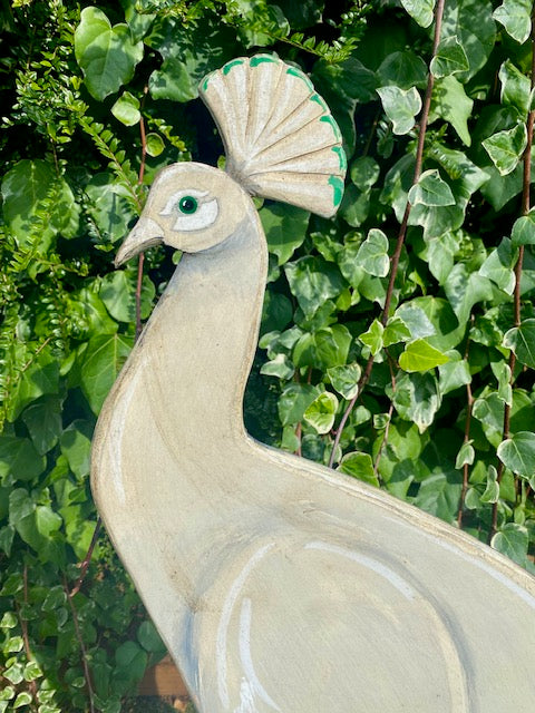 Pair Large Decorative Painted White Peacocks