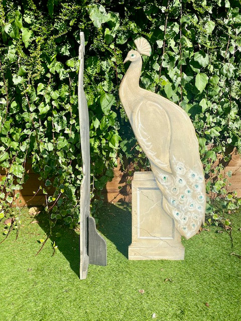 Pair Large Decorative Painted White Peacocks