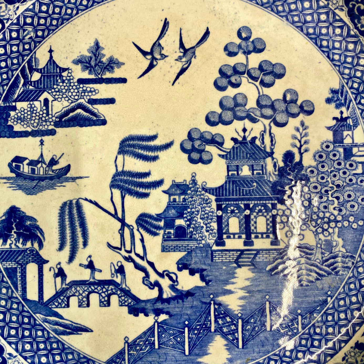 Antique Willow Pattern Cheese Plate  G143