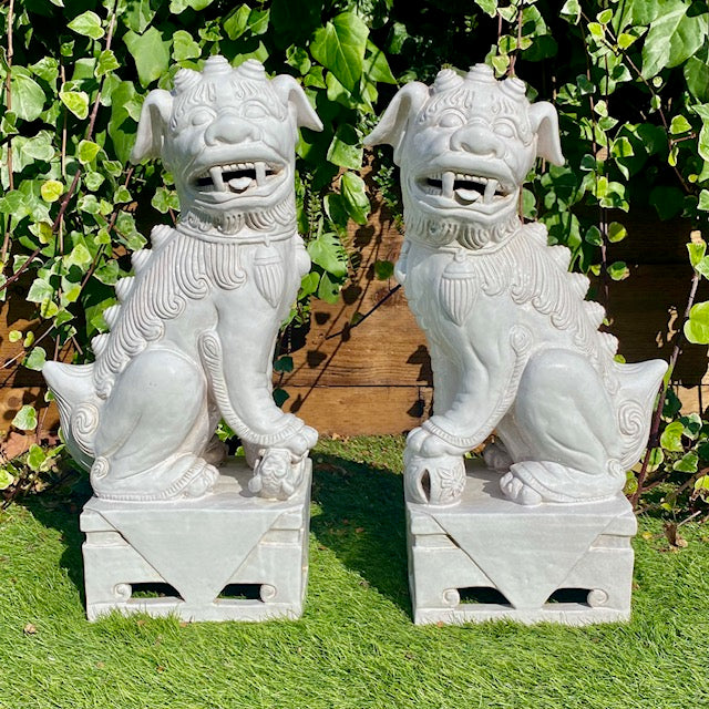 Pair Huge 1970's White Foo Dogs