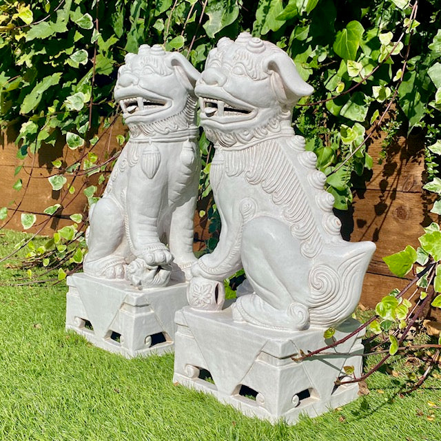 Pair Huge 1970's White Foo Dogs