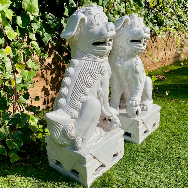 Pair Huge 1970's White Foo Dogs