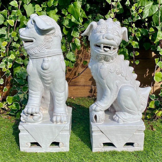 Pair Huge 1970's White Foo Dogs