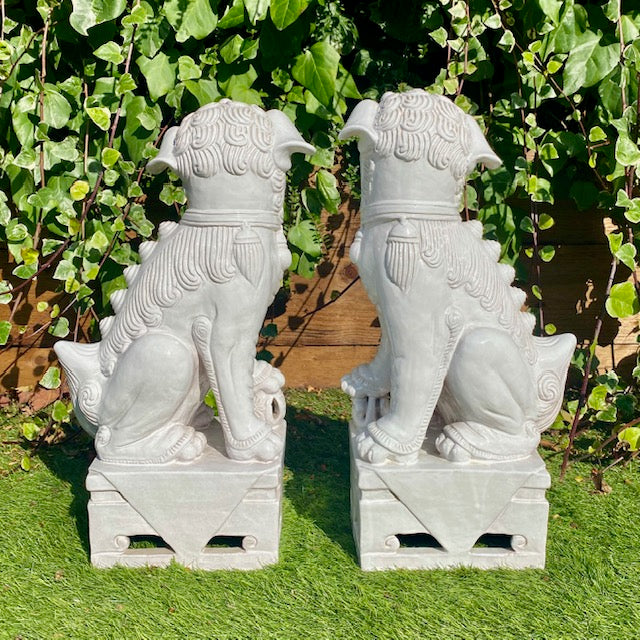 Pair Huge 1970's White Foo Dogs