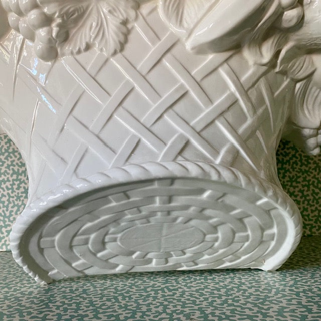 Vintage White Ceramic Fruit Basket Wall Pocket