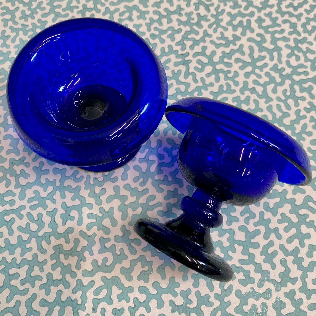 Pair Victorian Bristol Blue Glass Salts  Z59