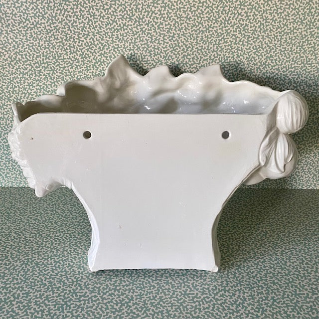 Vintage White Ceramic Fruit Basket Wall Pocket