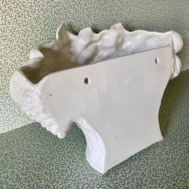 Vintage White Ceramic Fruit Basket Wall Pocket