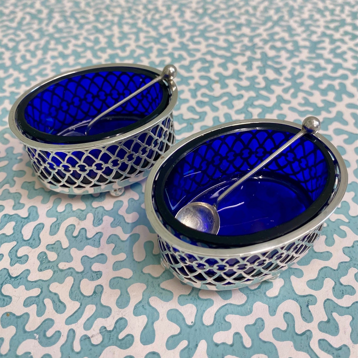 Pair Sterling Silver Salts with Spoons  P36