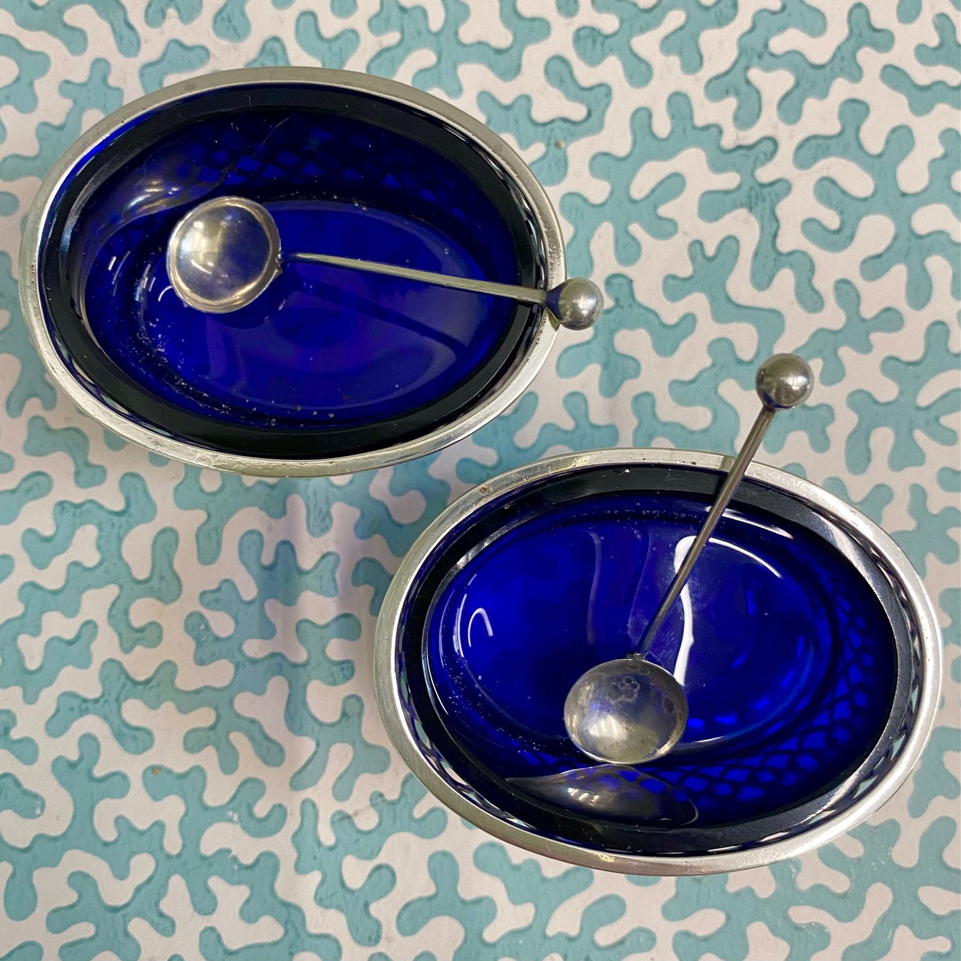 Pair Sterling Silver Salts with Spoons  P36