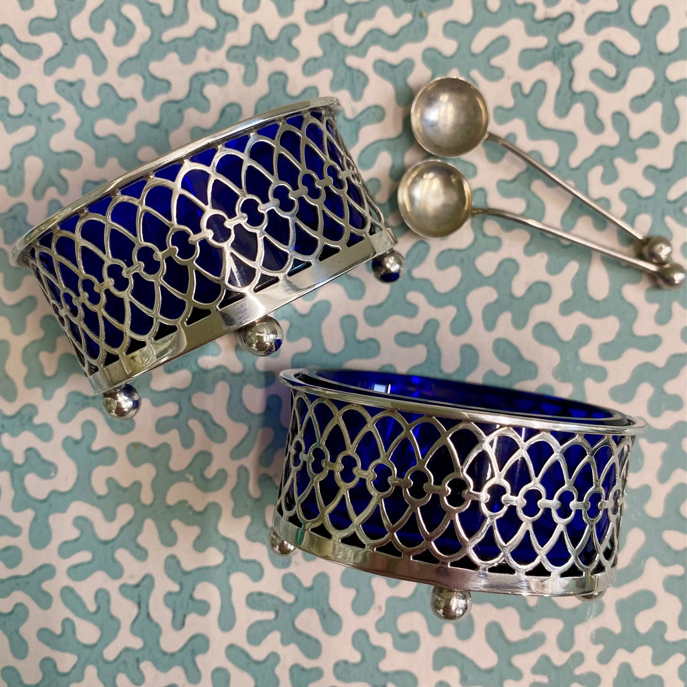 Pair Sterling Silver Salts with Spoons  P36