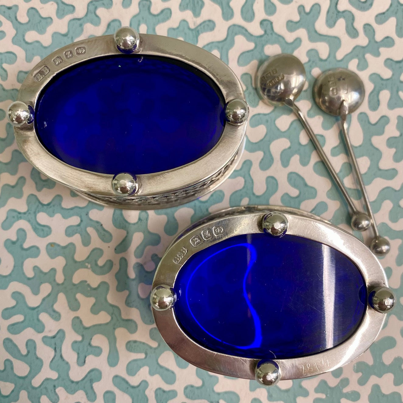 Pair Sterling Silver Salts with Spoons  P36