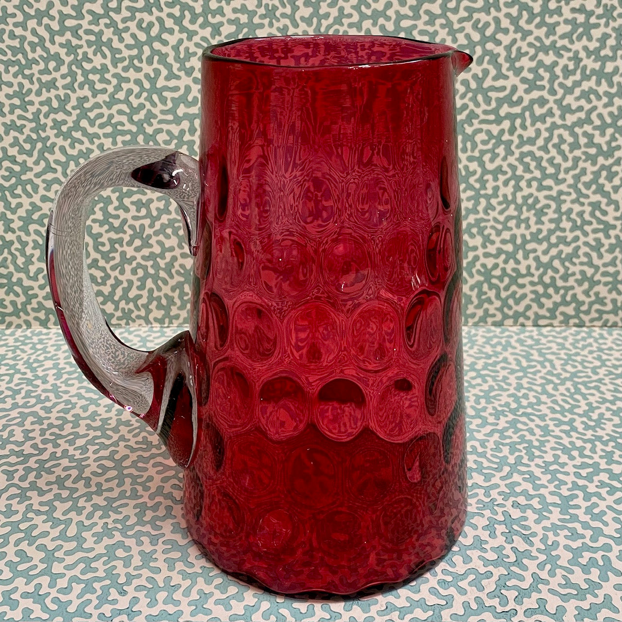 Cranberry Glass Jug with Dimpled Pattern  S17