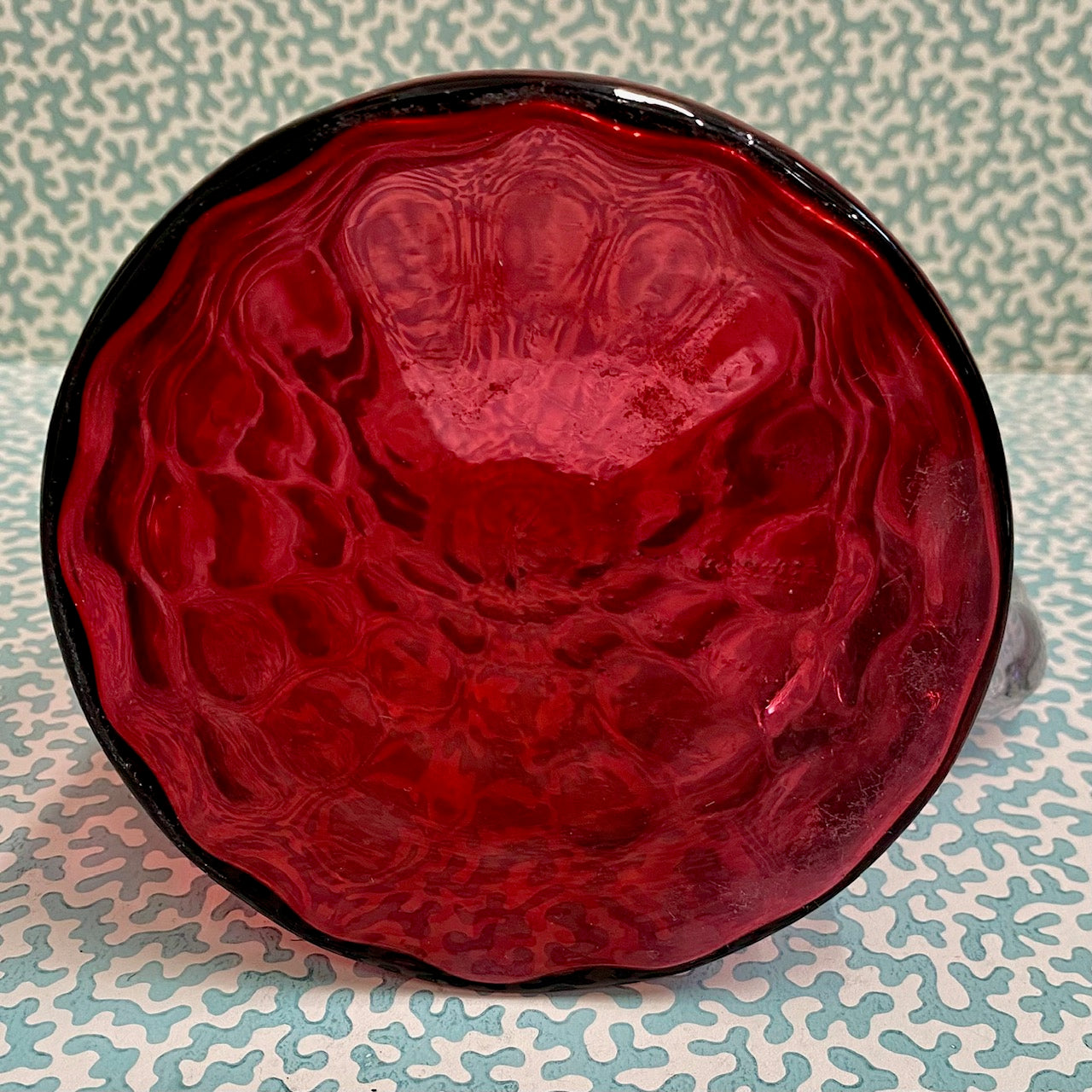Cranberry Glass Jug with Dimpled Pattern  S17