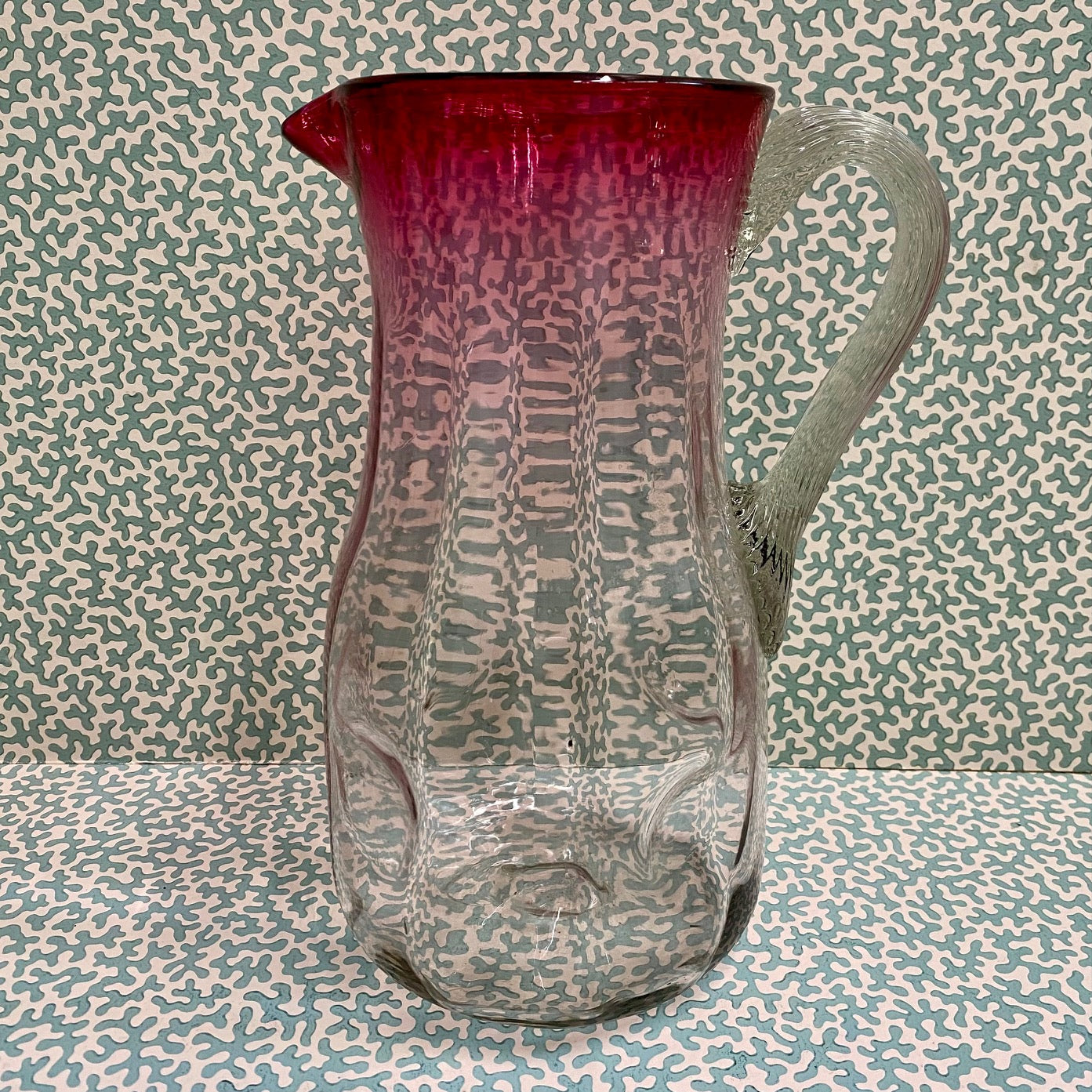 Tinted Cranberry and Clear Glass Jug  S19