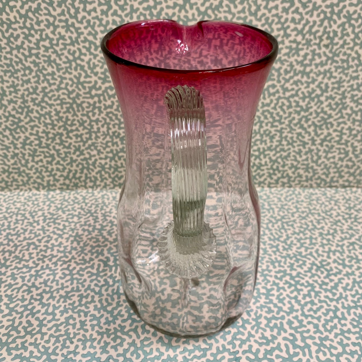 Tinted Cranberry and Clear Glass Jug  S19