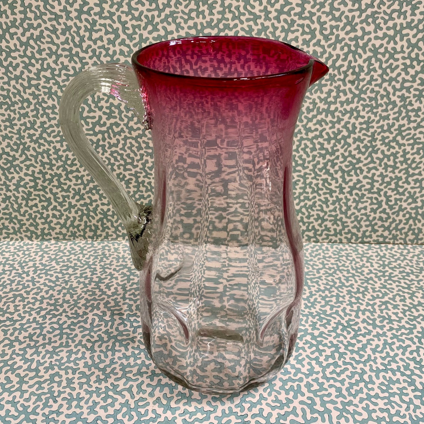 Tinted Cranberry and Clear Glass Jug  S19